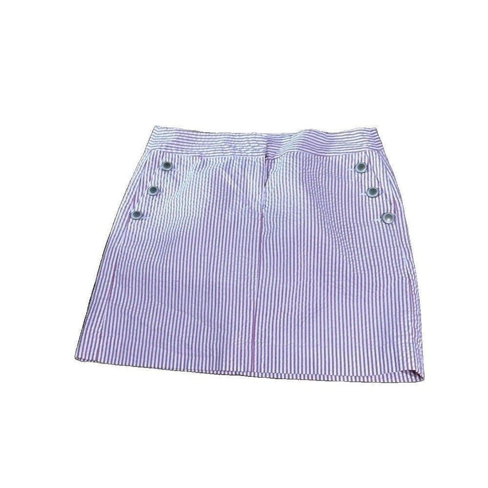 Loft Woman’s Sz 8 Lined Seersucker Pink White Pinstripe Skirt Sailor Buttons